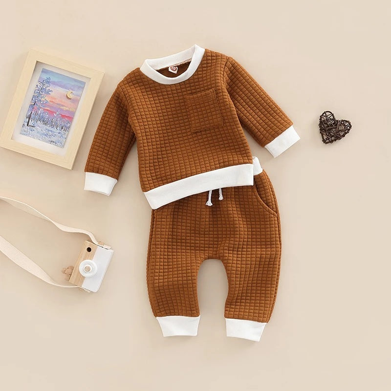 Boys' And Girls' Plaid Long Sleeve Round Neck Tops