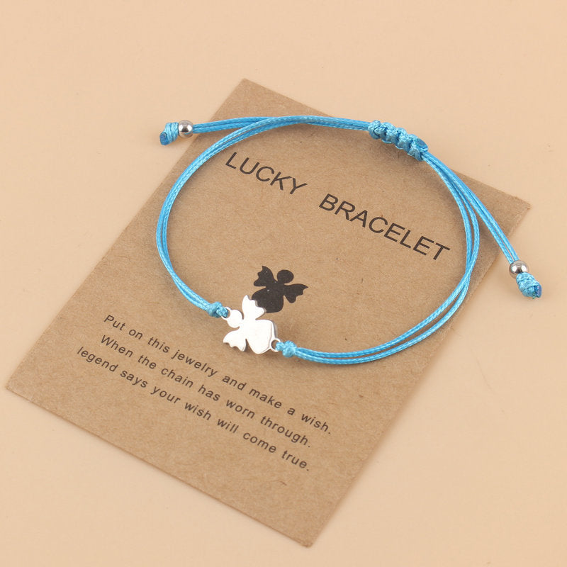 Couple Woven Adjustable Wax Line Stainless Steel Angel Bracelet