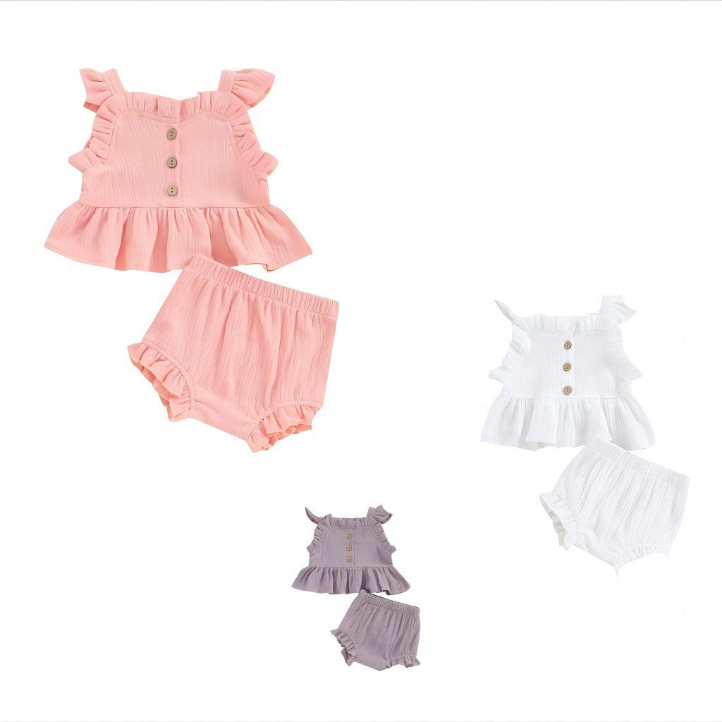 Girls Summer Suspender Shorts Suit