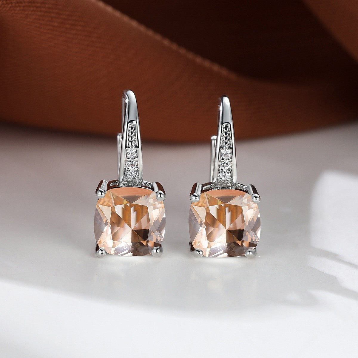 Square Zircon Inlaid Ear Hook Korean Style Fashion All-matching