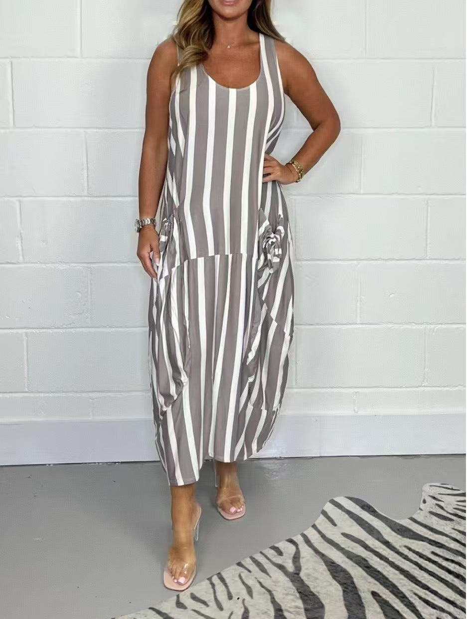 Women's Fashion Striped Sleeveless Long Dress