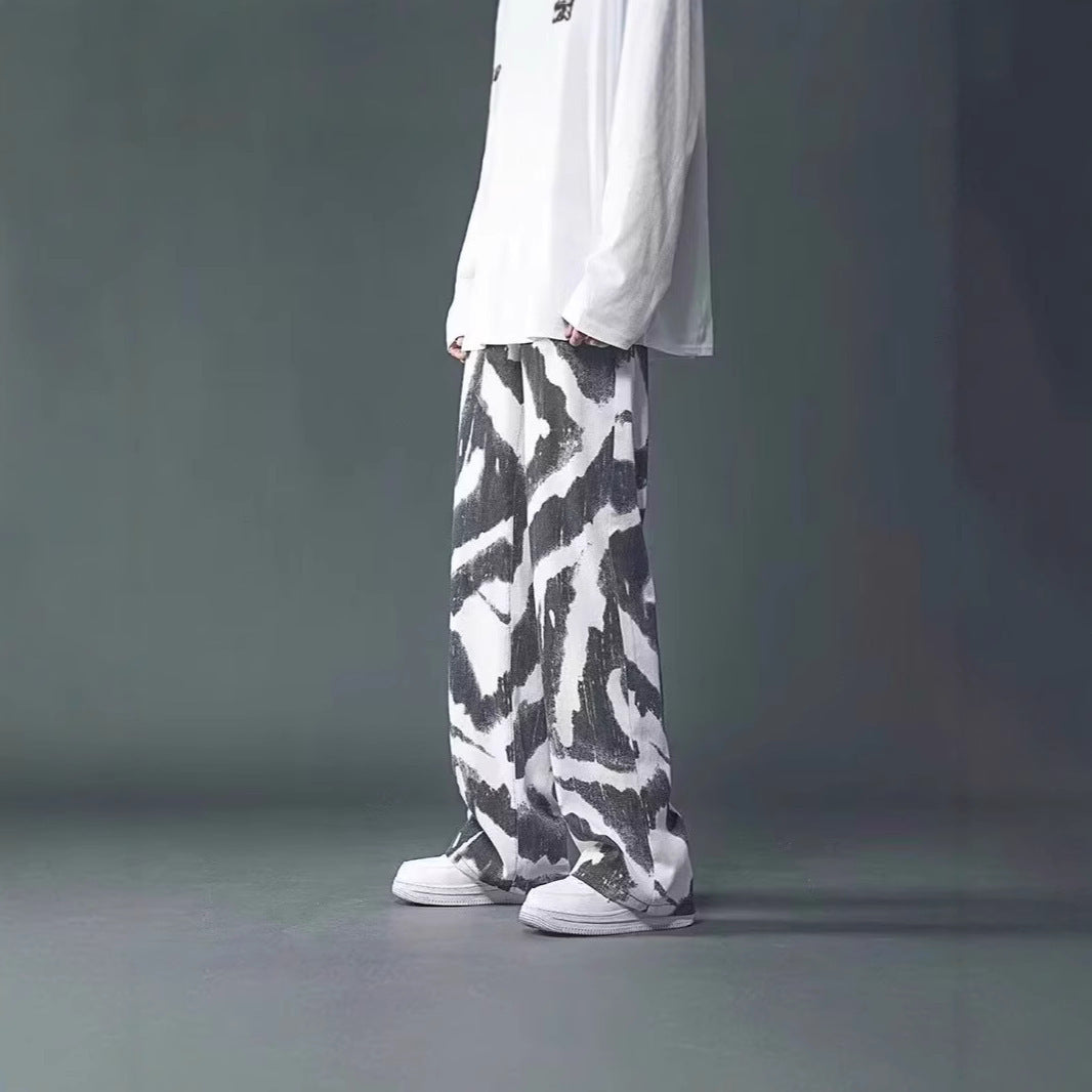 New High Street Tie-dyed Graffiti Wide-leg Pants Men