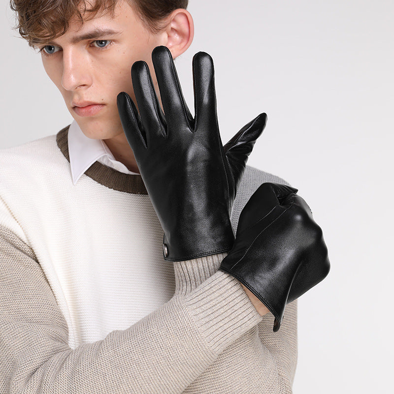 Sheepskin Leather Gloves Men Winter Lined Thickened Warm Riding Motorcycle Driving Touch Screen Mitten Gloves