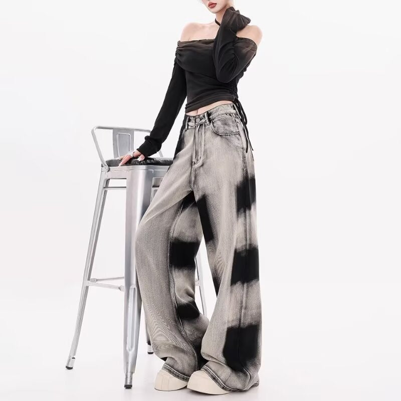 American Retro Gradient Tie-dyed Jeans Women