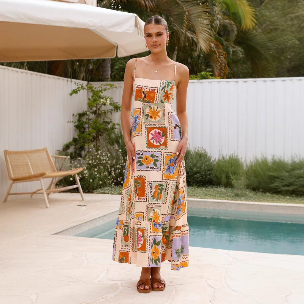 Vacation Style Casual Sling Vacation Style Large Swing Dress