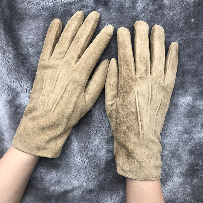 Winter Brown Thermal Finger-separated Gloves Unisex Japanese Style Genuine Leather Gloves