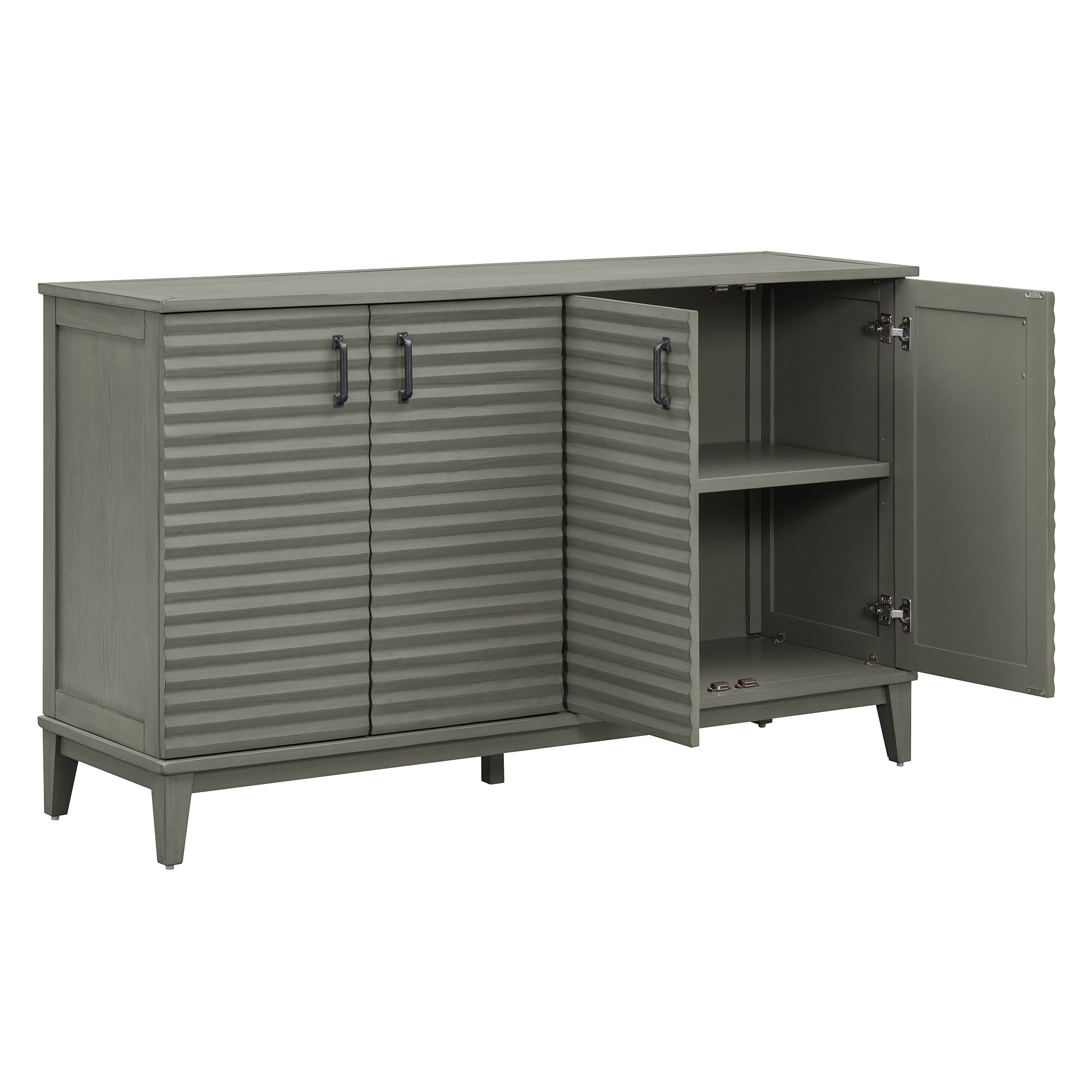 TREXM side panel with 4-door large storage buffet, adjustable shelves and metal handles (antique gray)