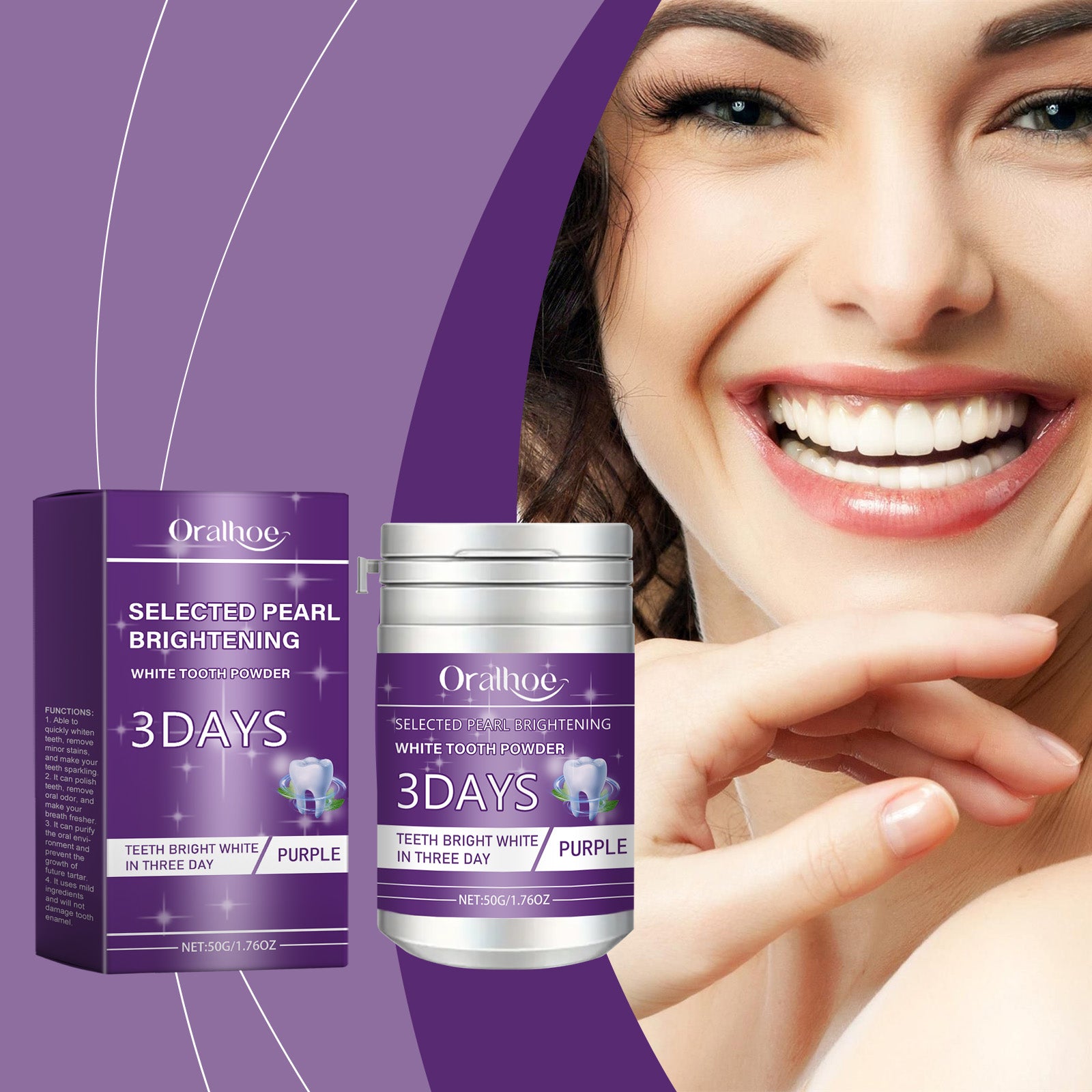 Oralhoe Purple Tooth Cleaning Powder, Daily Care Mouth Clean Fresh Breath Clean Odor Care Powder