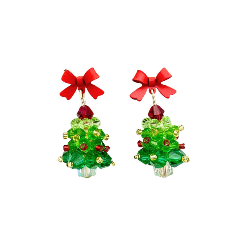 New Red Bow Handmade Beaded Ear Stud Necklace Bracelet