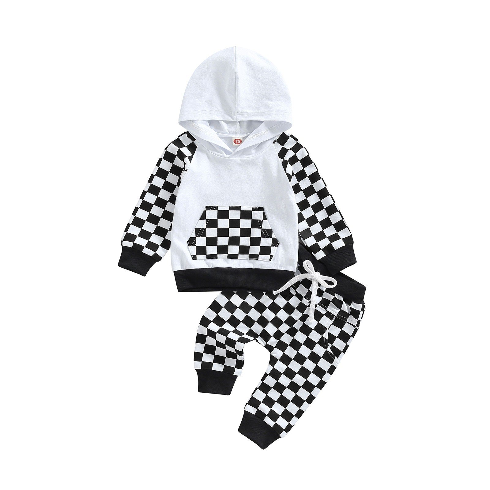 Casual Boys' Plaid Patchwork Hoodie Trousers Suit