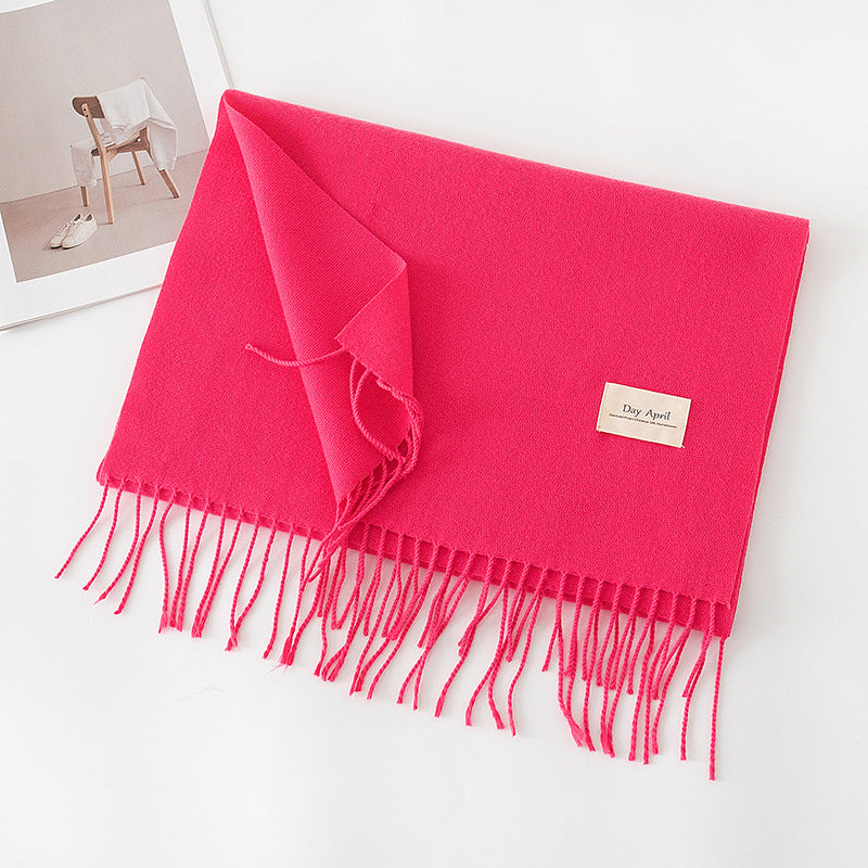 Cashmere Feel Solid Color Scarf for Women Imitation Cashmere Autumn Winter Atmosphere Korean Style Versatile Medium-Length Shawl Neck Warmer