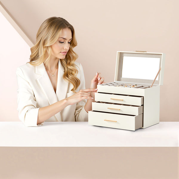 Top Visible Storage With 2-drawer White Cabinet And Pink Velvet Jewelry Box