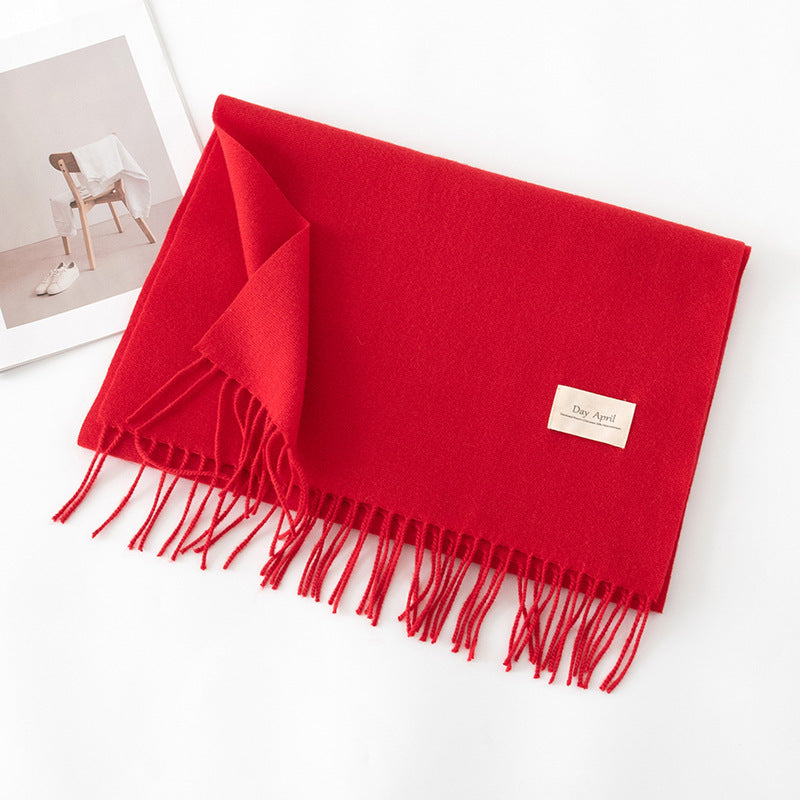 Cashmere Feel Solid Color Scarf for Women Imitation Cashmere Autumn Winter Atmosphere Korean Style Versatile Medium-Length Shawl Neck Warmer