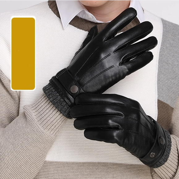 Sheepskin Leather Gloves Men Winter Lined Thickened Warm Riding Motorcycle Driving Touch Screen Mitten Gloves