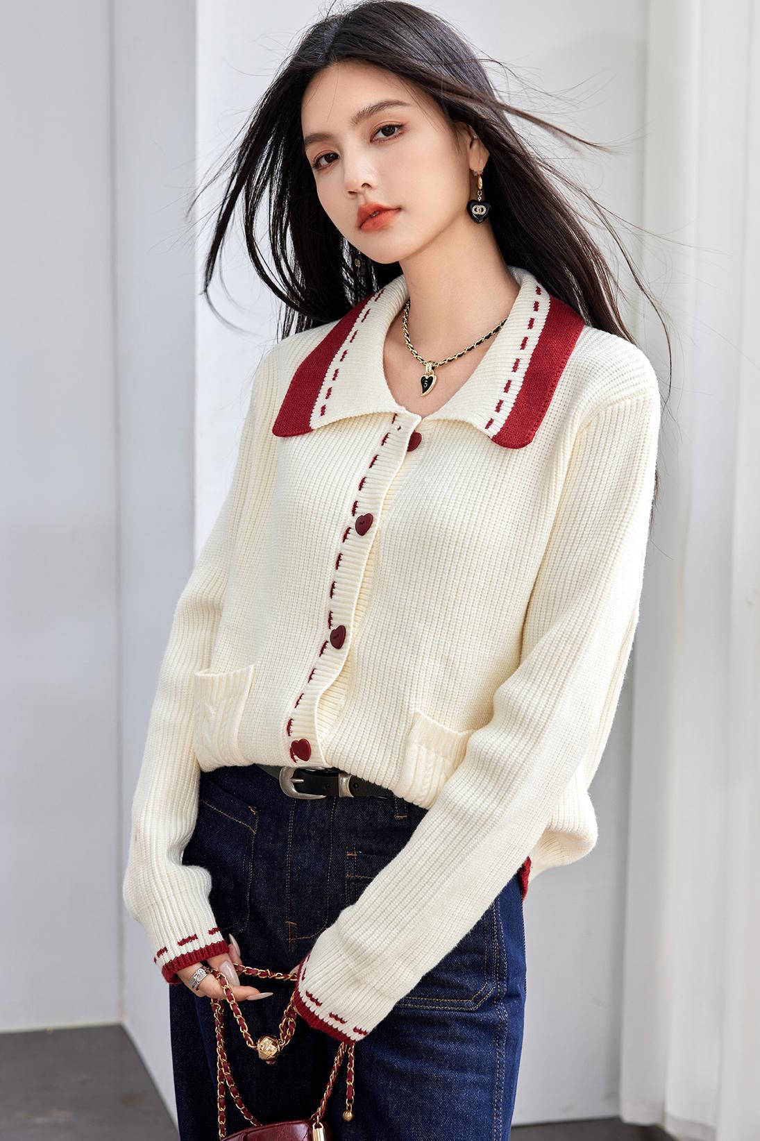 Casual Knit Cardigan with Turn-down Collar for WomenOversized Sweater TopAutumn/Winter Fashion Outerwear