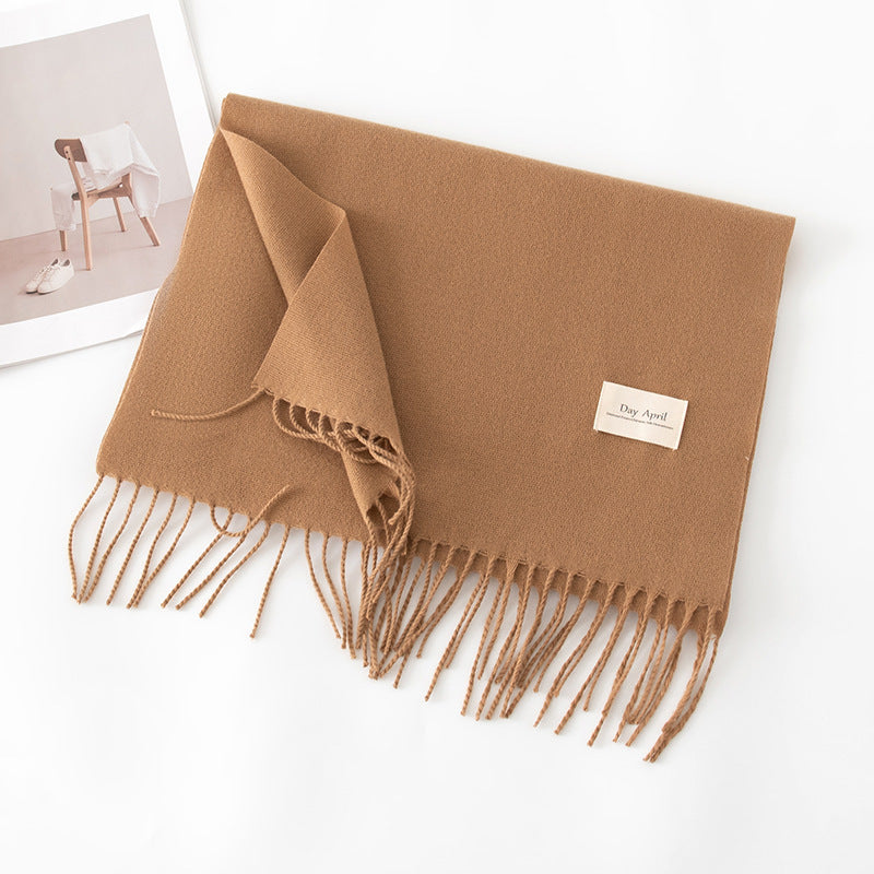 Cashmere Feel Solid Color Scarf for Women Imitation Cashmere Autumn Winter Atmosphere Korean Style Versatile Medium-Length Shawl Neck Warmer