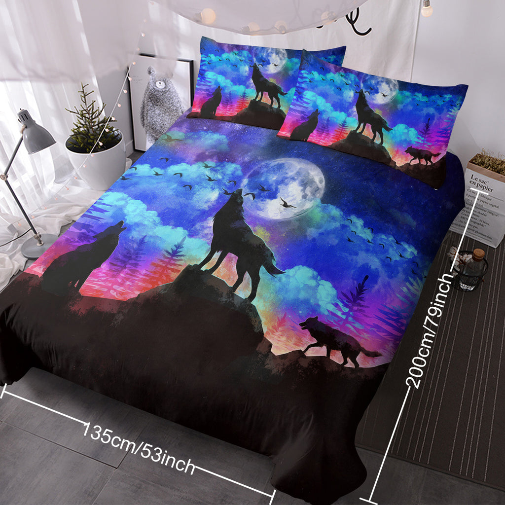 Moon Wolf Duvet Cover Set Single 3pcs Colorful Microfiber Kids Bedding Set