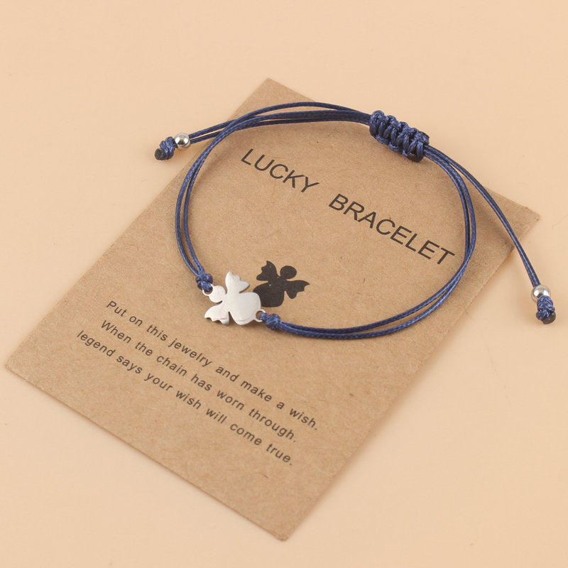 Couple Woven Adjustable Wax Line Stainless Steel Angel Bracelet