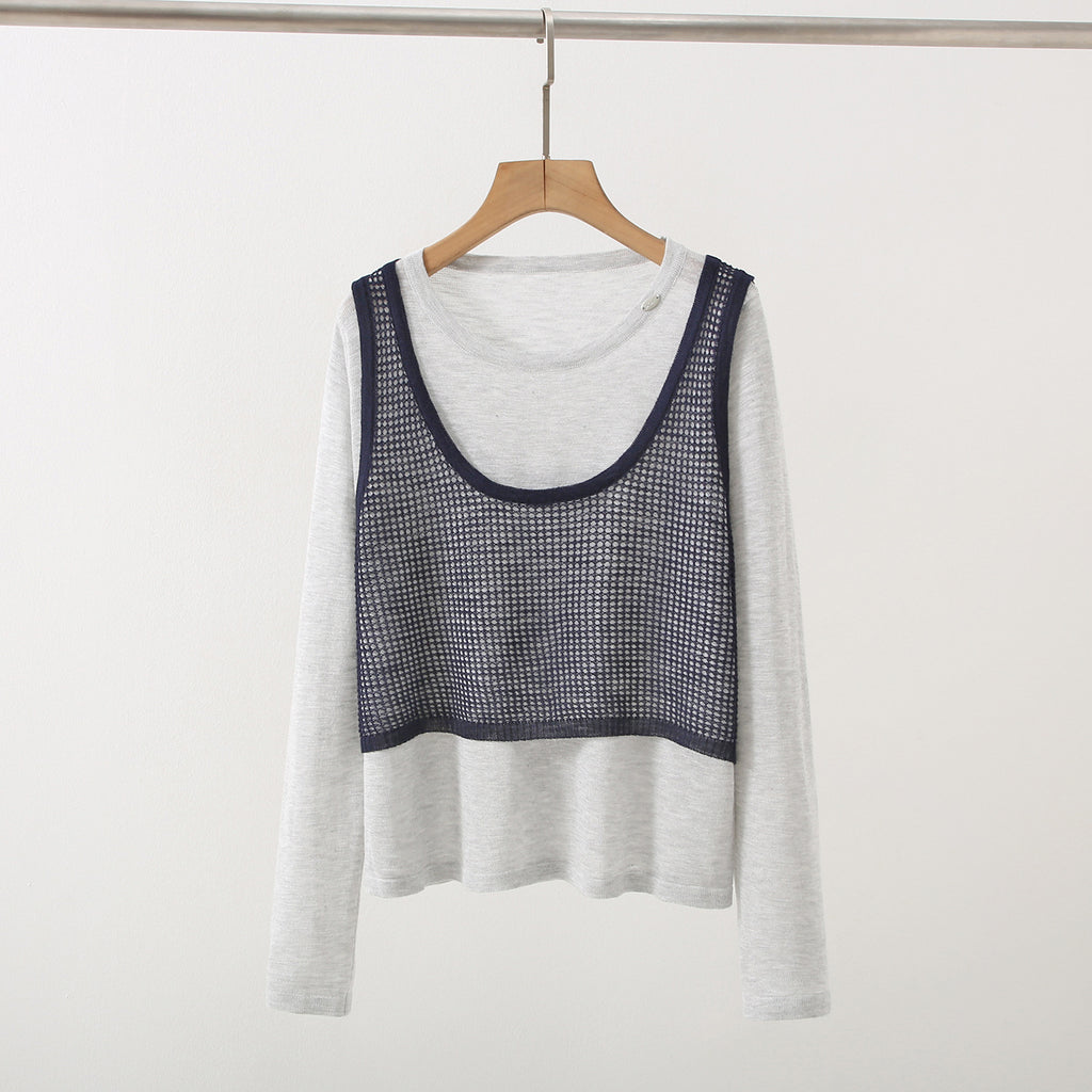 New Design Sense Stitching Fake Two-piece Knitted Sweaters Women