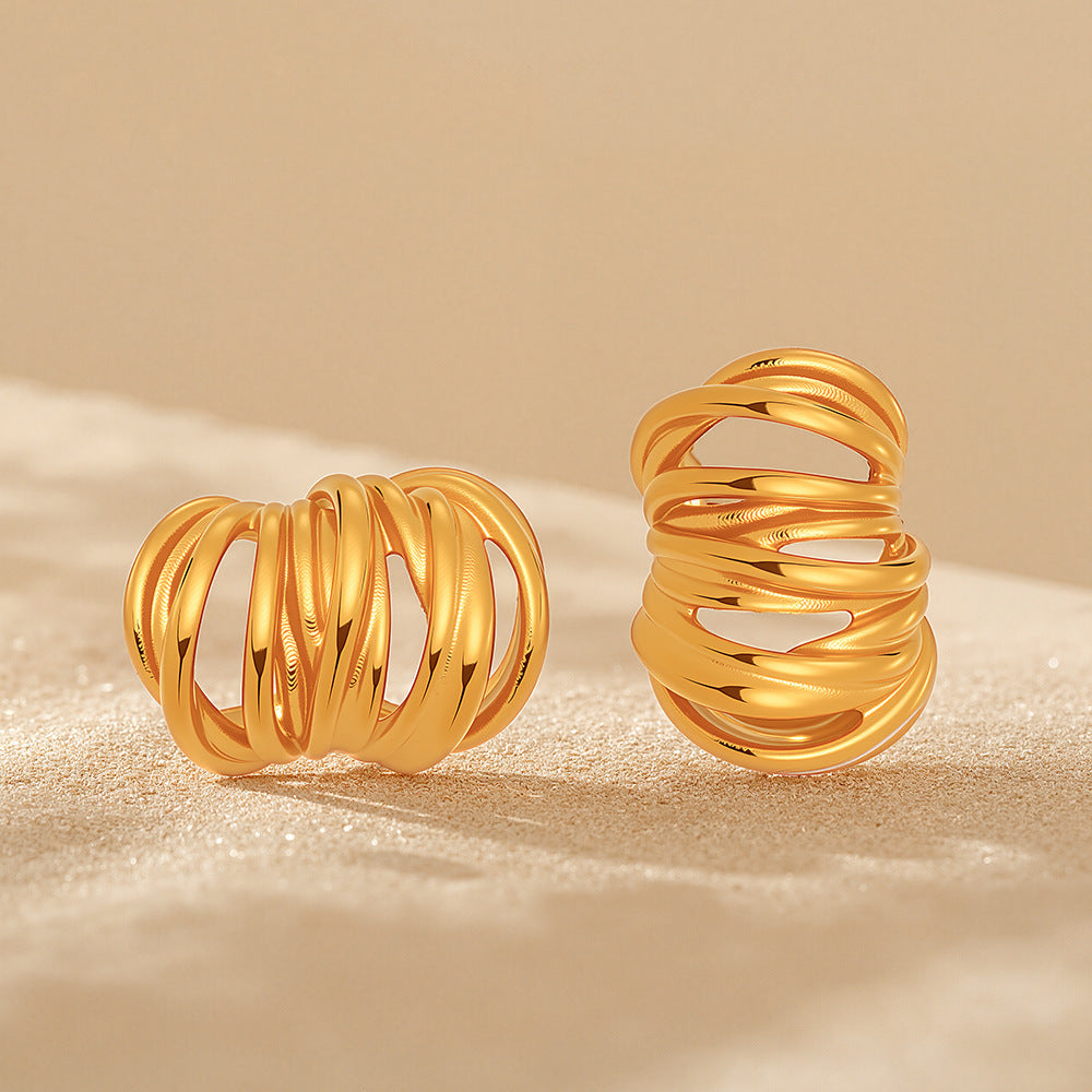 Heavy Industry Casting C- Type Ear Studs Multi-layer Lines