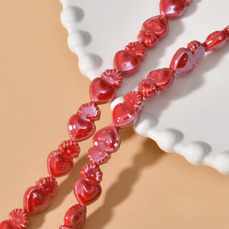 Cream Color Love Heart Small Torch Straight Hole Ceramic Beads