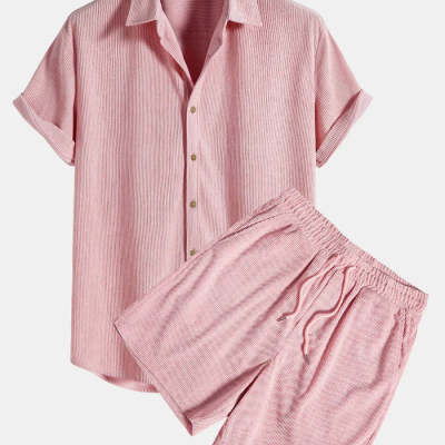 Beachwear Corduroy Short Sleeve Suit Two-piece Set