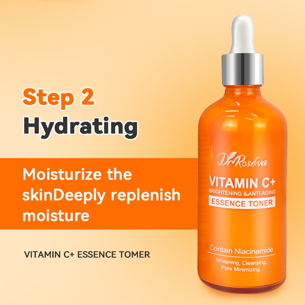 Dr.ROSEVA Private Label Natural Organic Anti Aging Products VC Vitamin C Facial Skincare Cream Serum Cleanser 5 Pieces Skin Care Set Skin Care Gift Kit