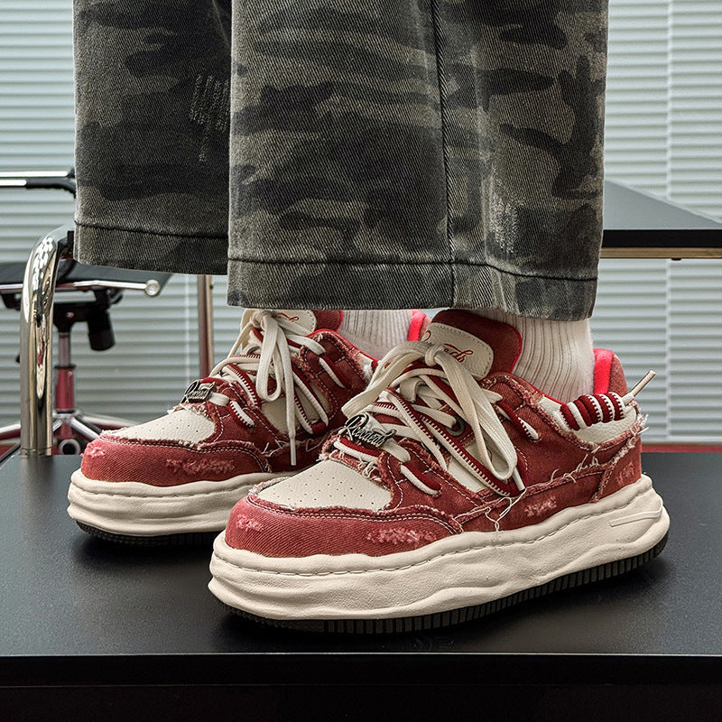 Washed And Dissolved Thick Bottom 7CM Invisible Height Increasing Insole Shoes Men's Sports Casual Borad Shoes