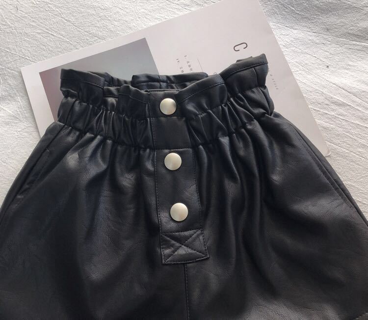 Girls' Leather Fleece-lined High Waist Shorts