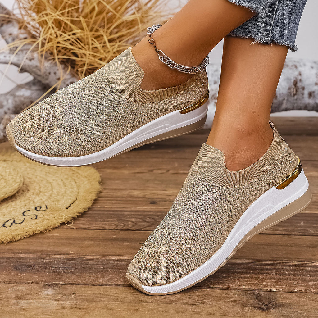 Pumps Women's Summer Wedge Round Toe Rhinestone Slip-on Women's Pumps Pumps