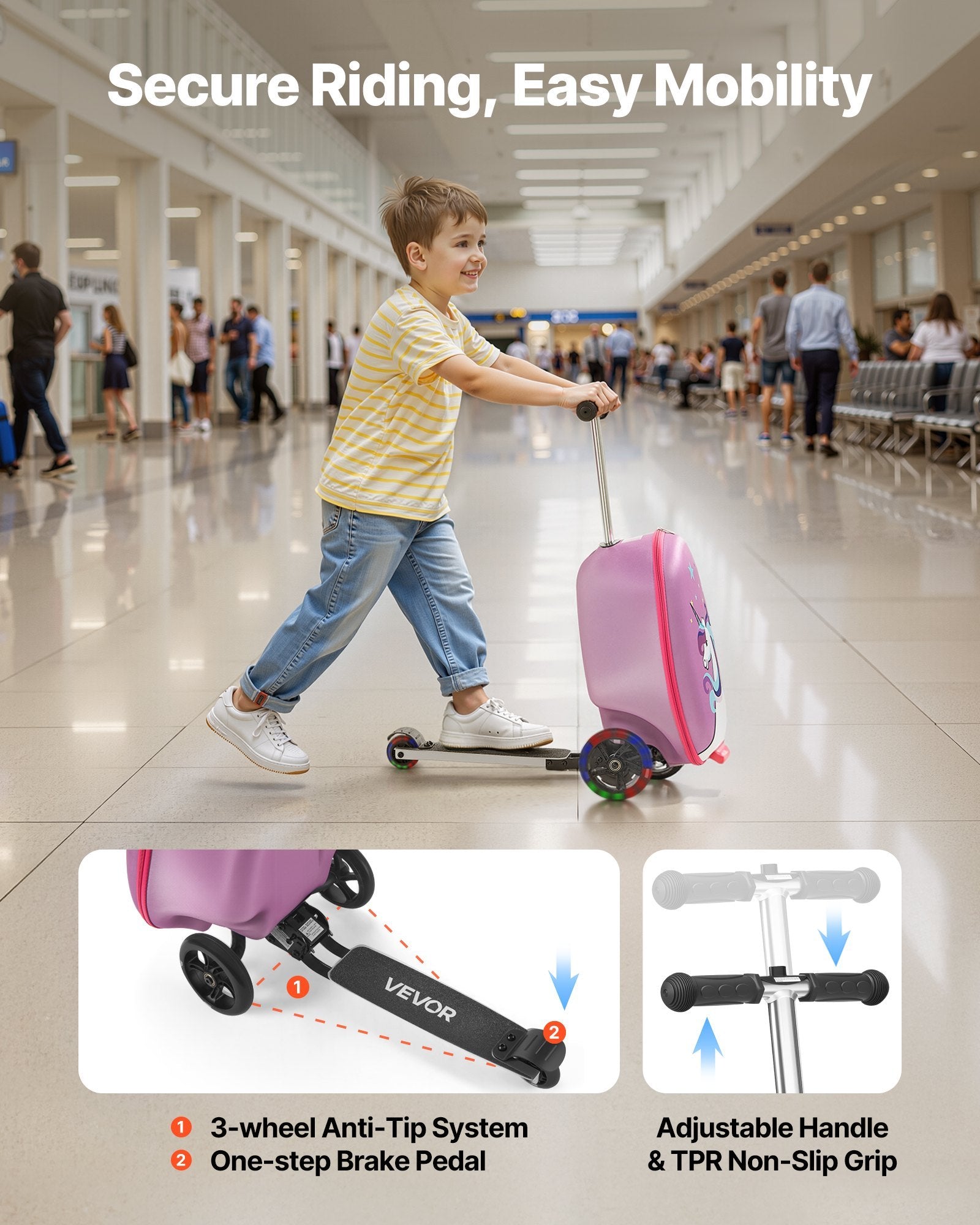 Ride-on Luggage 20-inch Kids Scooter Suitcase With FlashWheels Purple