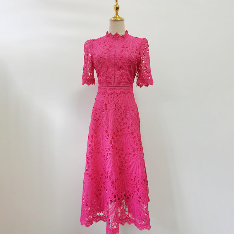 Retro Cinched Slimming Short Sleeves High Sense Dress