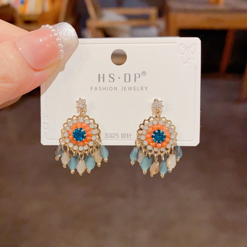 Diamond Embedded Round Crystal Tassel Earrings