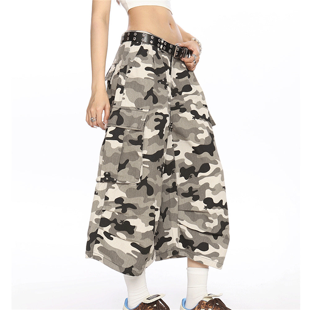 Multi-pocket Polka Dot Camouflage Cargo Pants Women