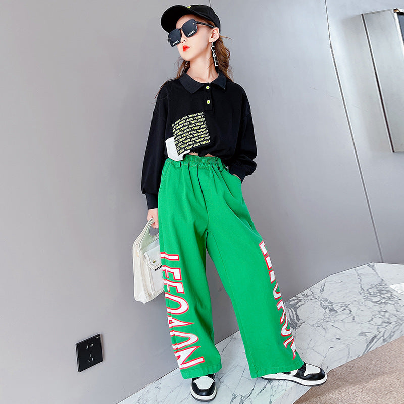 Girls Letter Straight Leg Pants Suit