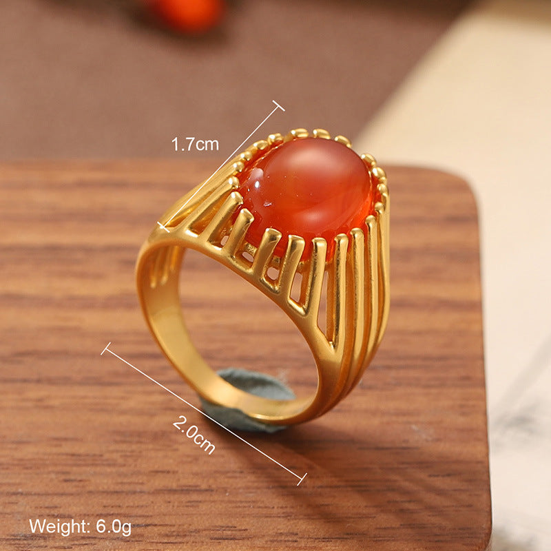 Natural Stone Geometric Ring High-grade Versatile Retro Non-fading