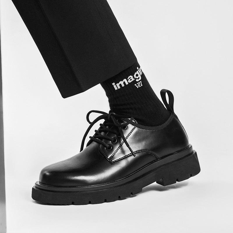 Men's British-style Thick-soled Korean-style Black Leather Shoes