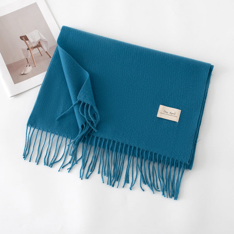 Cashmere Feel Solid Color Scarf for Women Imitation Cashmere Autumn Winter Atmosphere Korean Style Versatile Medium-Length Shawl Neck Warmer