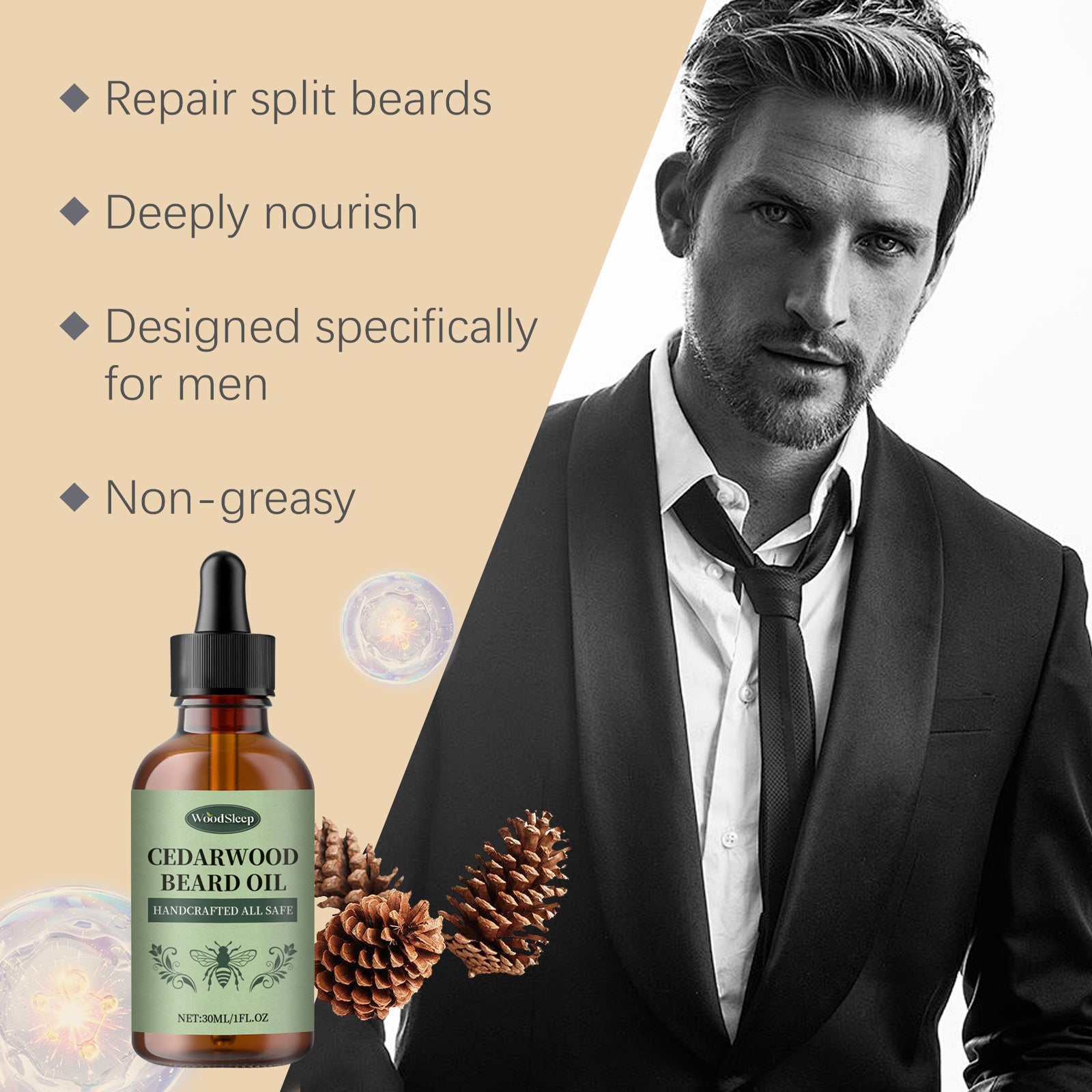 WoodSleep Men's Beard Care Essential Oil Nourishes Shine And Softens Beard Smoothness Care Essential Oil