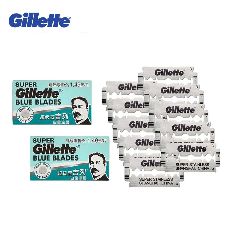 Gillette Super Blue Shaving Razor Blades For Men Stainless Steel double edge Shaver Blades (5 blades x 2 boxes)