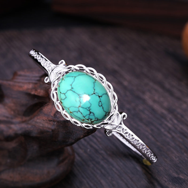 S925 Silver Plated Inlaid Turquoise Adjustable Bracelet For Women