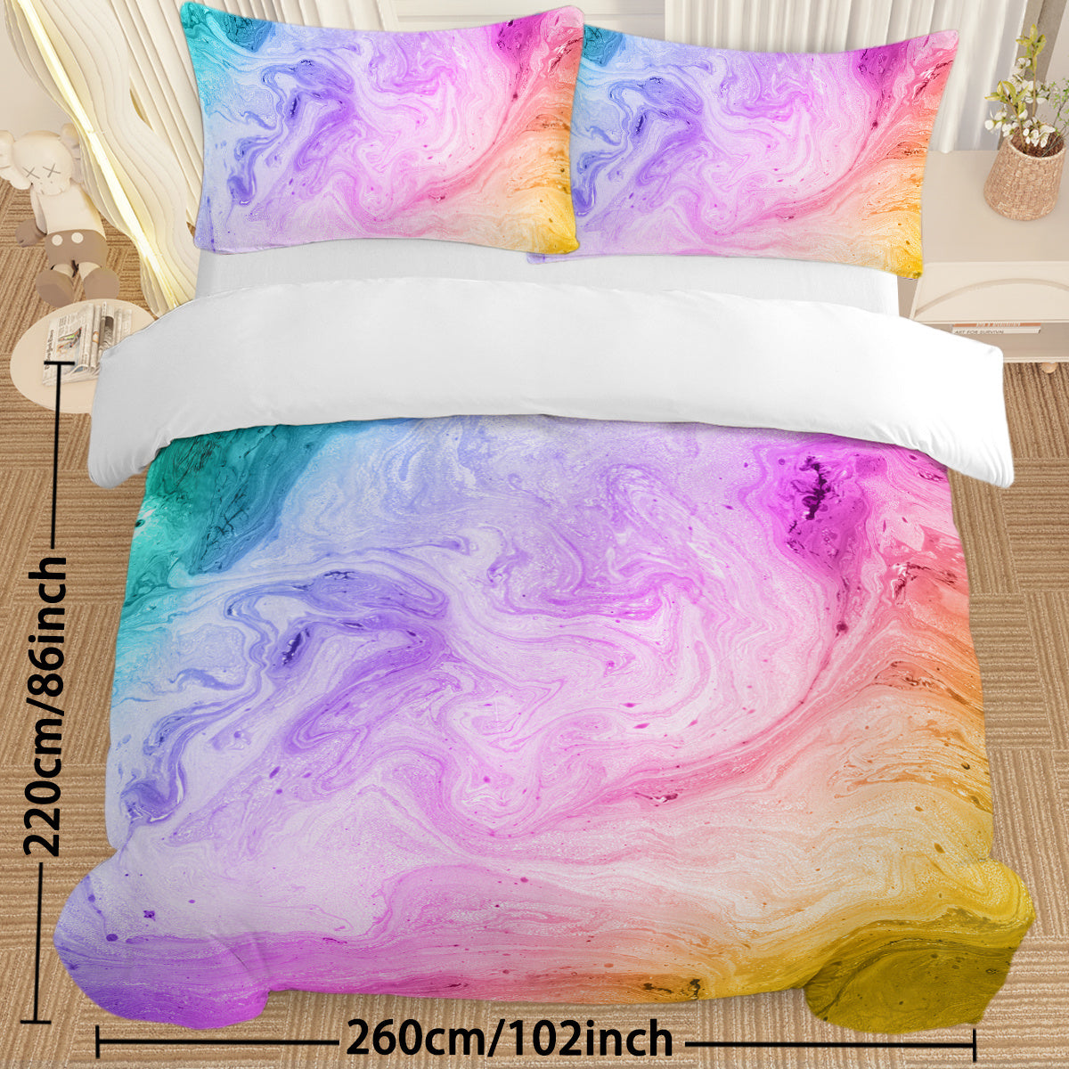 Girly Duvet Cover Rainbow Glitter Ombre Bedding Sets 3 Pcs Chic  Purple Blue Green Pastel Bed Spreads Sparkle Quilt Cover Set With 2 Pillow Shams