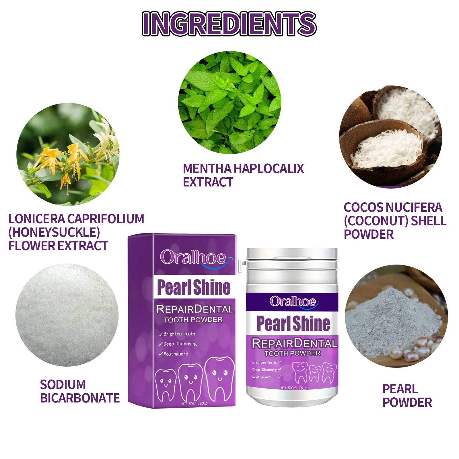 Oralhoe Repair Dental Tooth Powder, Whitening Tooth Powder Remove Yellow Mint Fresh Remove Residue To Clean Tooth Stains