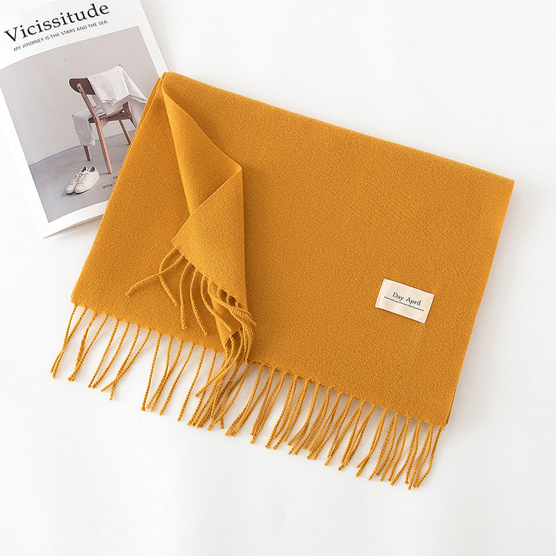 Cashmere Feel Solid Color Scarf for Women Imitation Cashmere Autumn Winter Atmosphere Korean Style Versatile Medium-Length Shawl Neck Warmer
