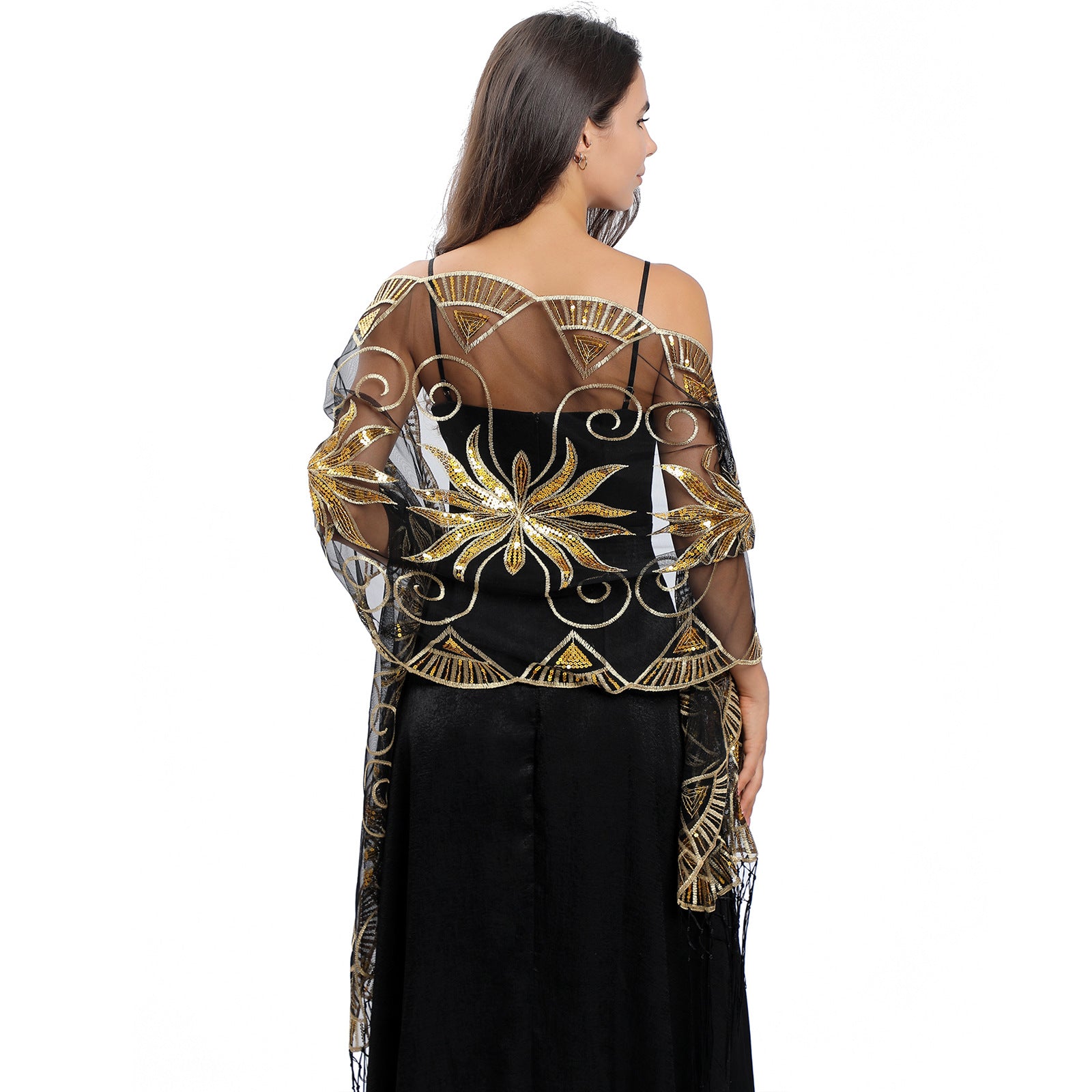 European and American Style Long Sequin Embroidered Cape for Bride, Bridesmaid, Party, Evening Dress Cape