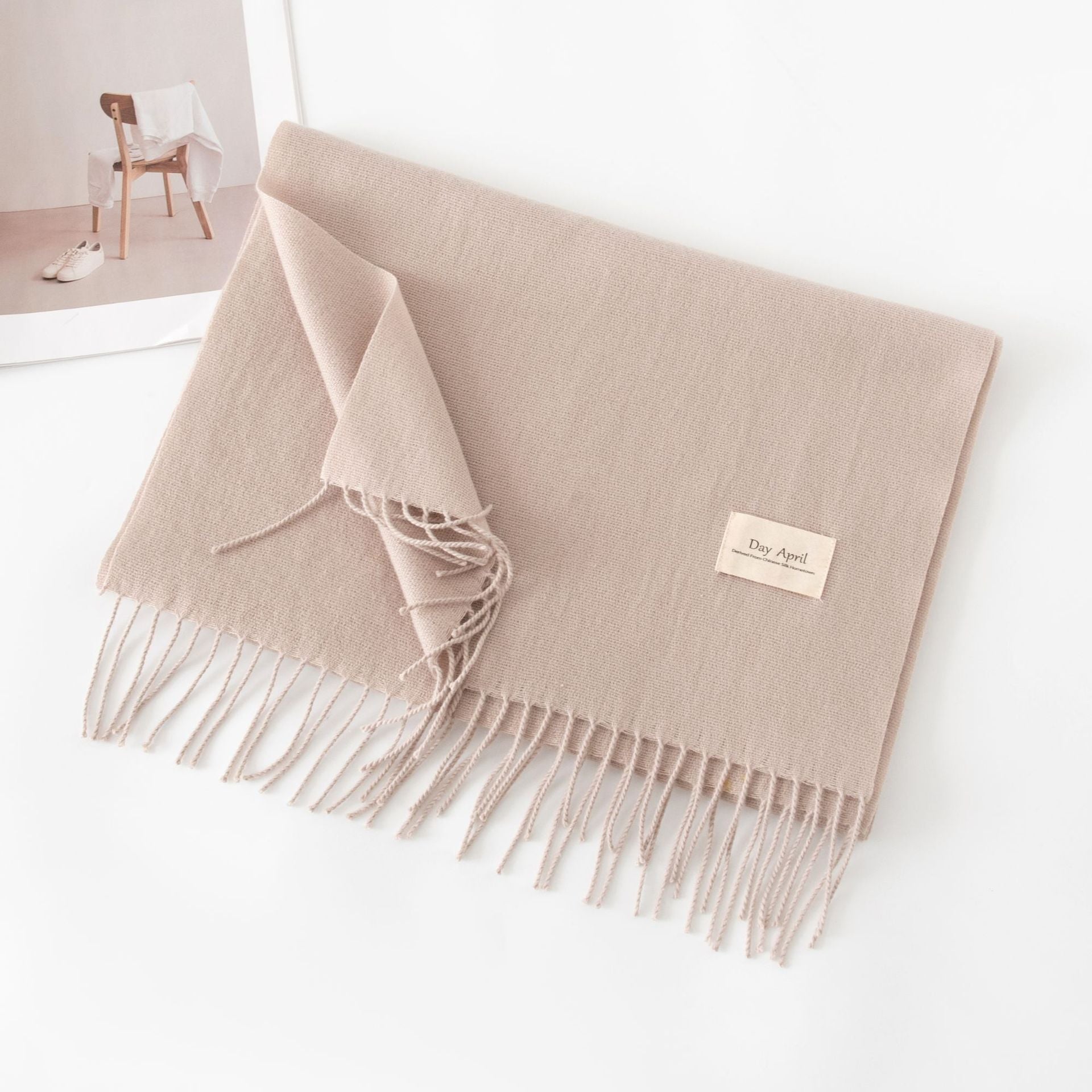 Cashmere Feel Solid Color Scarf for Women Imitation Cashmere Autumn Winter Atmosphere Korean Style Versatile Medium-Length Shawl Neck Warmer