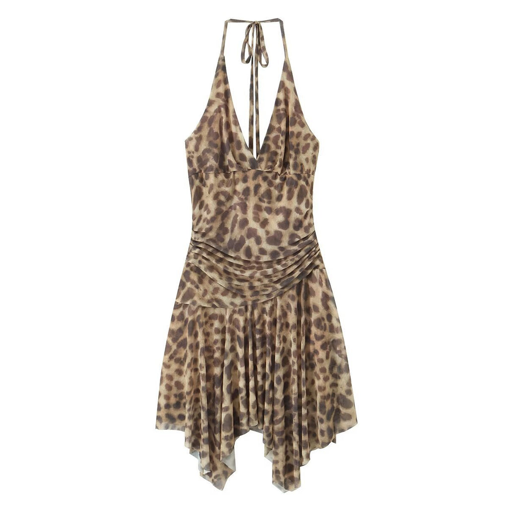 Women's American Retro Hot Girl Sexy Leopard Print Dress