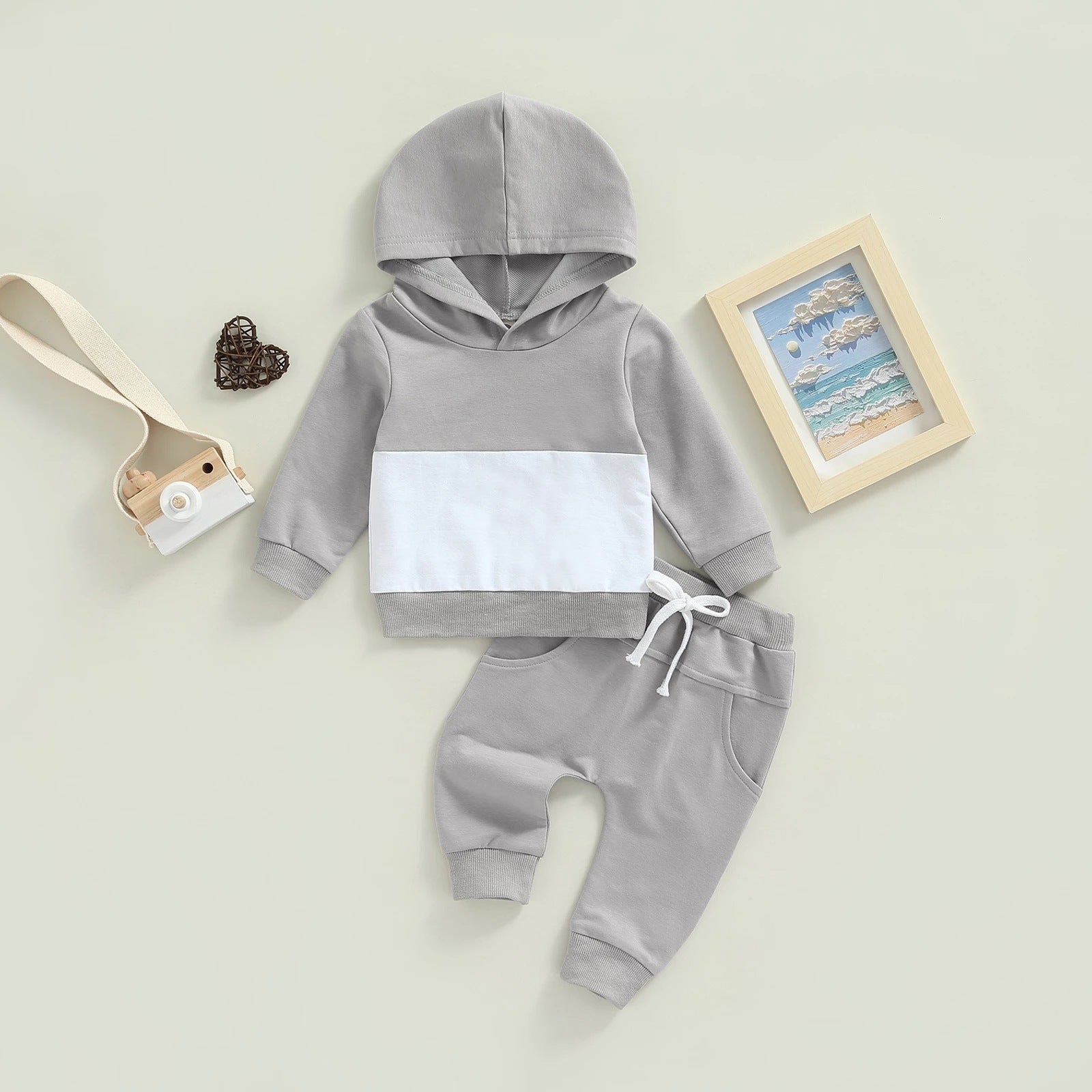 Boys Patchwork Hoodie Suit Fashion Casual