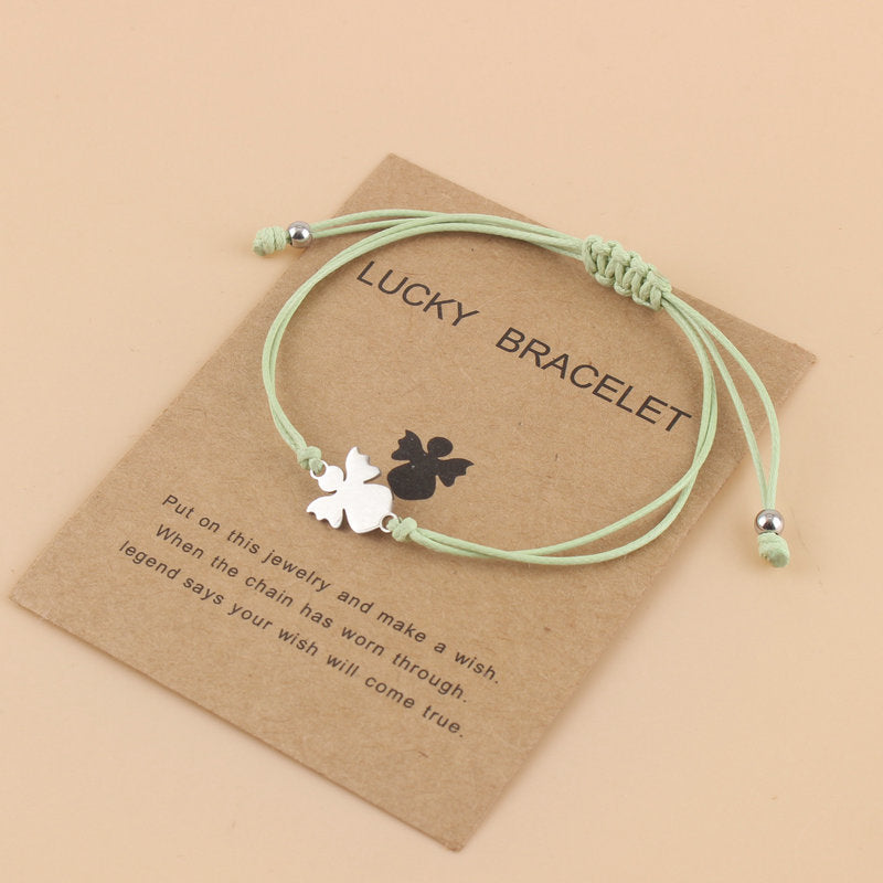 Couple Woven Adjustable Wax Line Stainless Steel Angel Bracelet