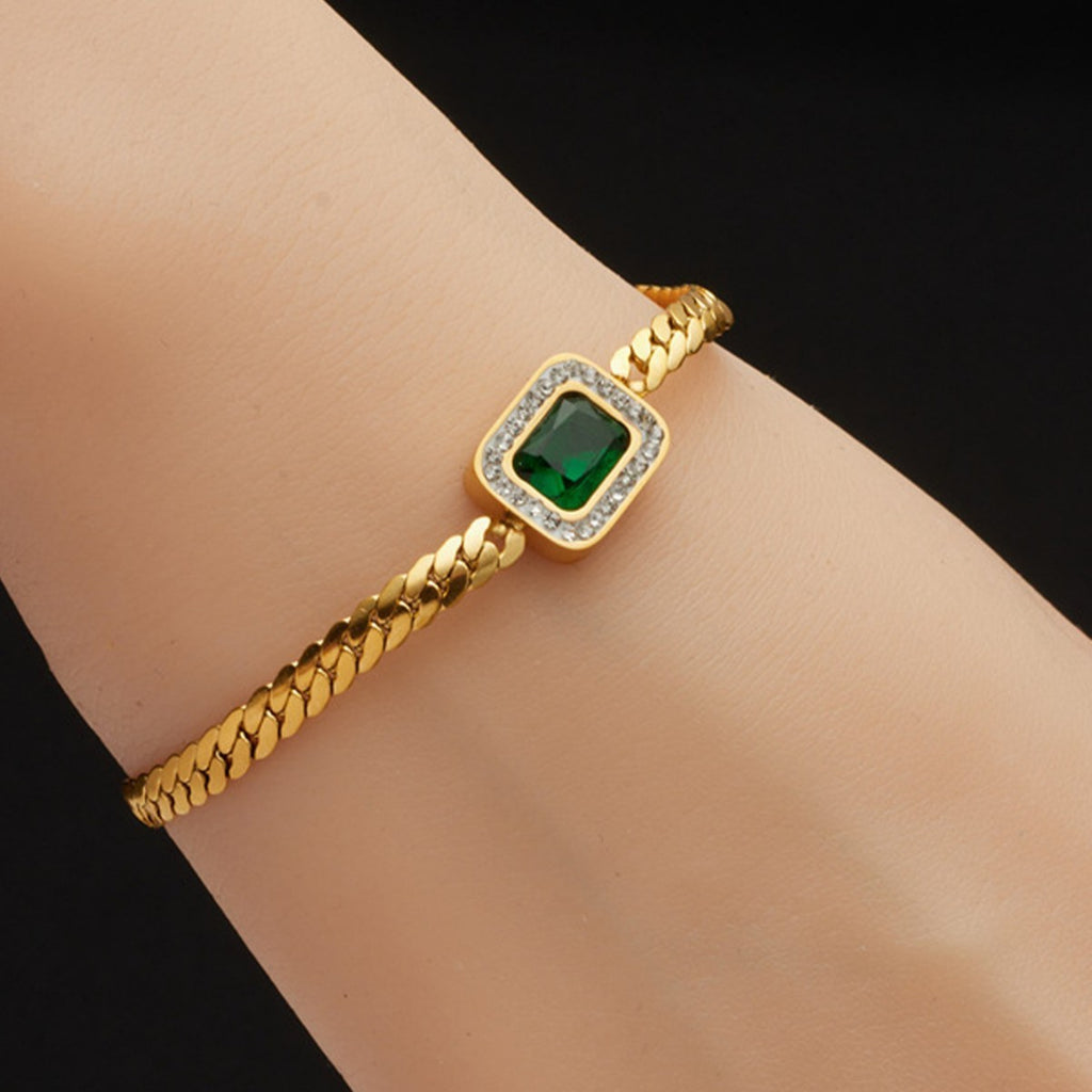 Titanium Steel Green Zircon Inlaid Mud Diamond Colorfast Women's Fashion Bracelet